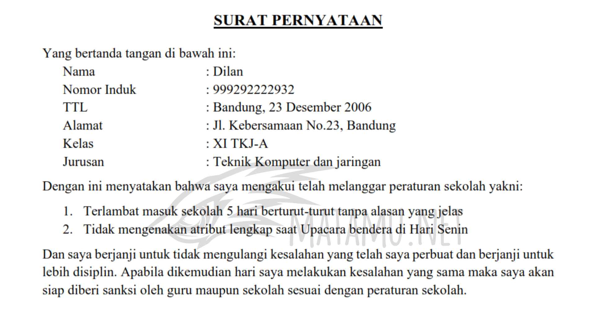 Contoh Surat Pernyataan Siswa Bermasalah Di Sekolah M 4073