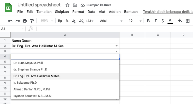 Google Spreadsheet Menu Dropdwon List dan Tabulasi Data