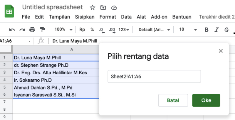 Data Spreadsheet Google Validation