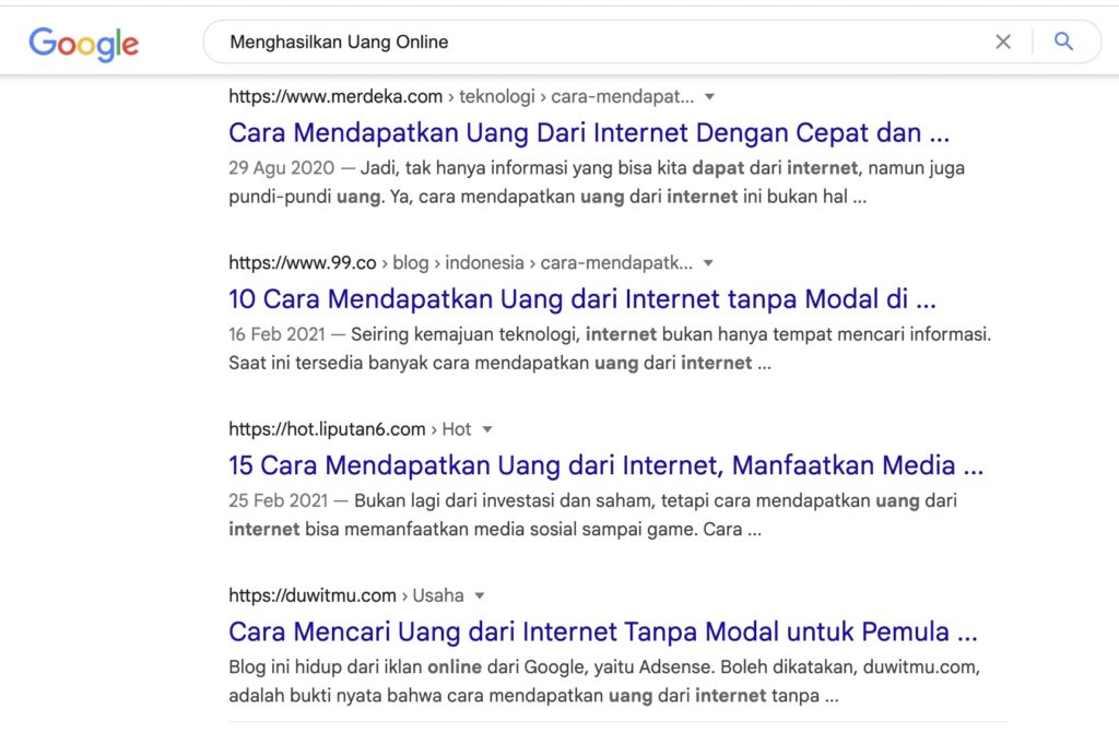 Hasil SERP dari Google Search Enggine