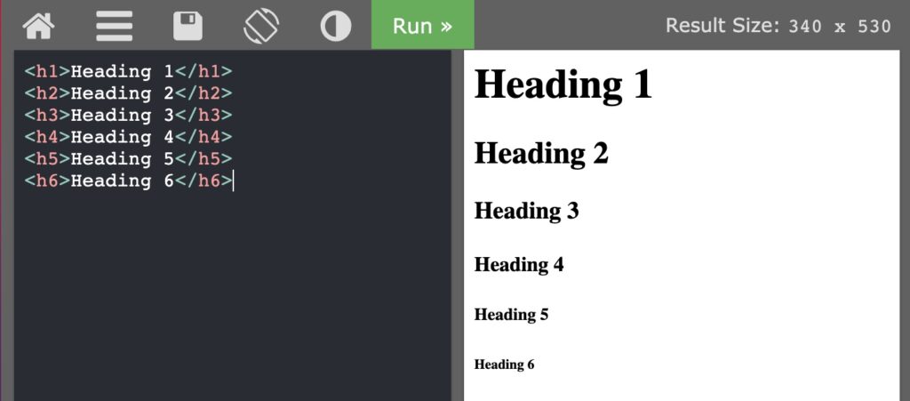 contoh penggunaan Heading di HTML