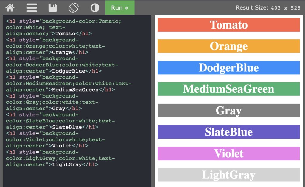 Contoh Penggunaan Warna dengan Code HTML
