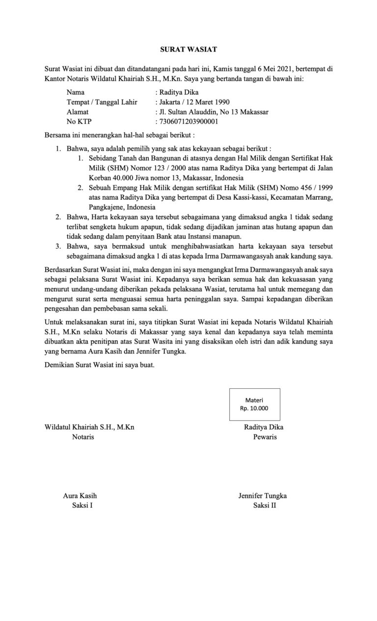 Ketentuan, Syarat dan Cara Membuat Surat Wasiat - Disertai Contoh dan