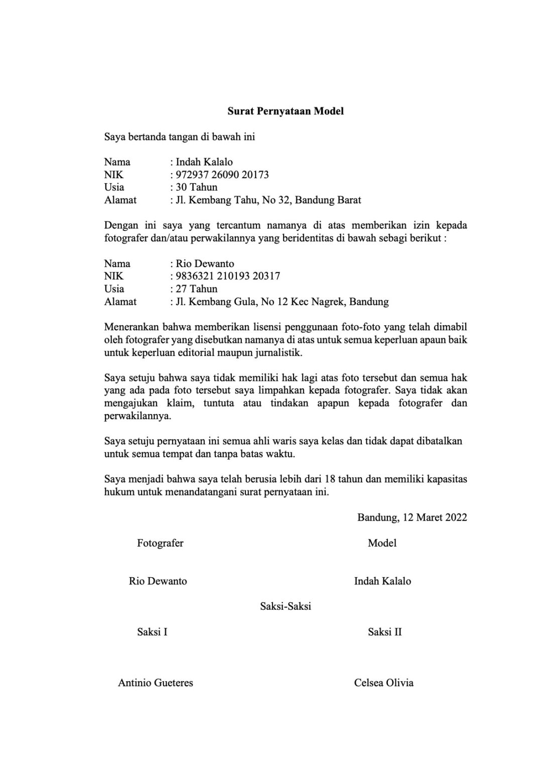 Stock Photo - Contoh Model Release Dalam Bahasa Indonesia - Matamu