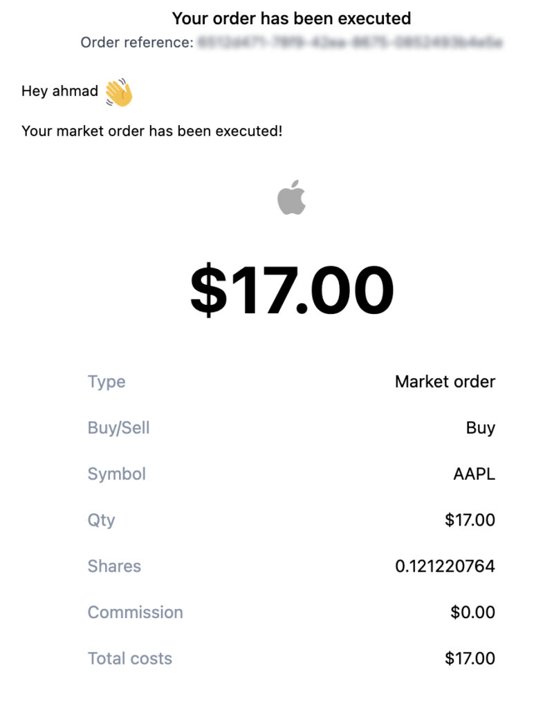 Nota Pembelian Saham Apple di Wall Street dengan Aplikasi Go Trade