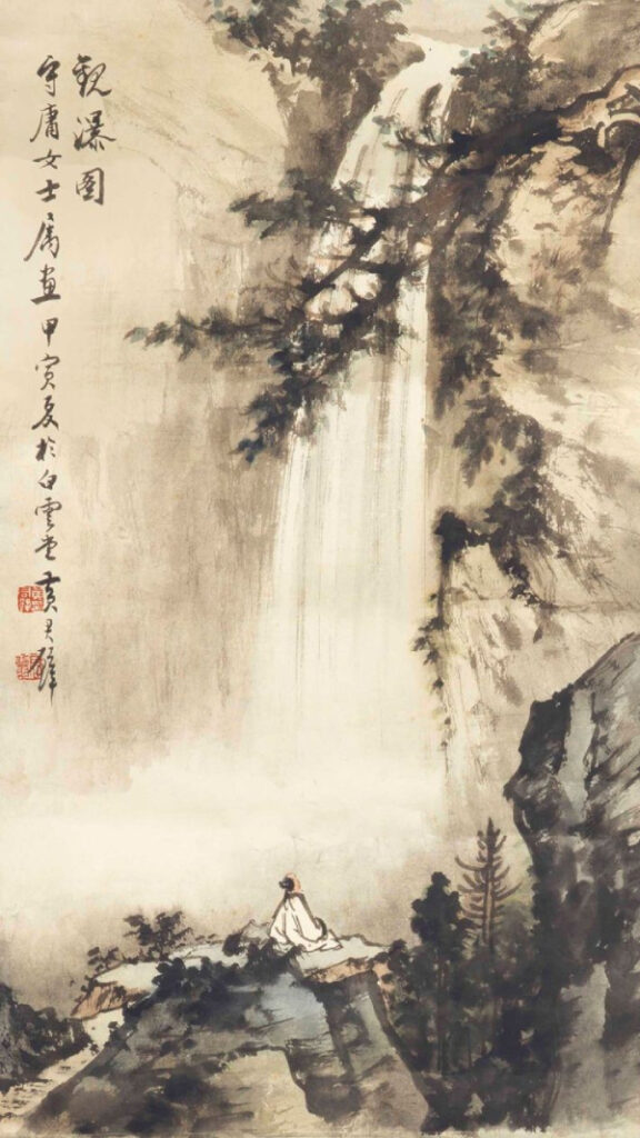Lukisan orang tua china dengan kuas dan tinta hitam yang keren