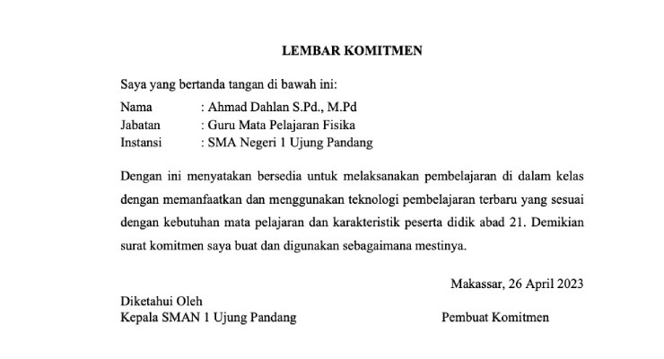 Contoh Lembar Komitmen Penggunaan Teknologi Dalam Pembelajaran Materi Ppg Luar Jabatan Matamu 8180