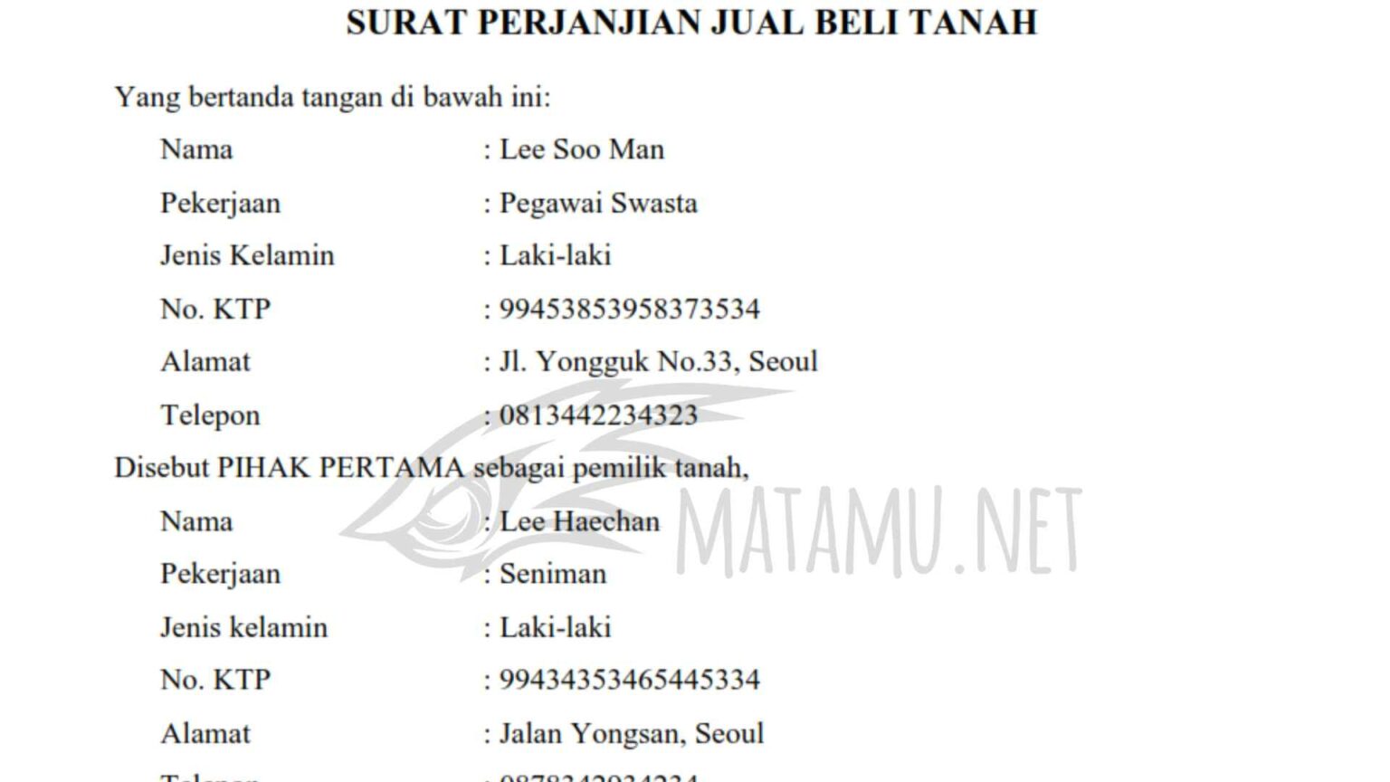 Contoh Surat Perjanjian Jual Beli Tanah - Matamu