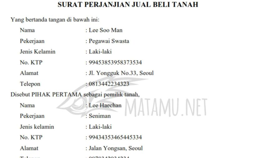 Contoh Surat Perjanjian Jual Beli Tanah