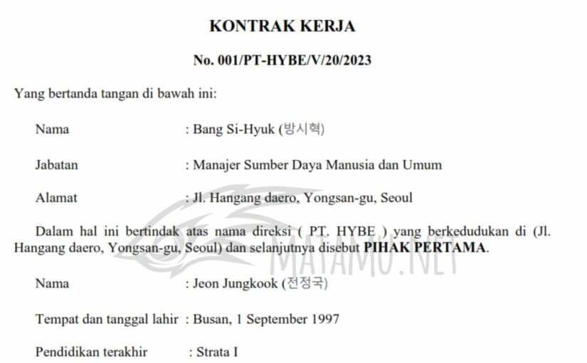 Contoh Surat Perjanjian Kerja Kontrak