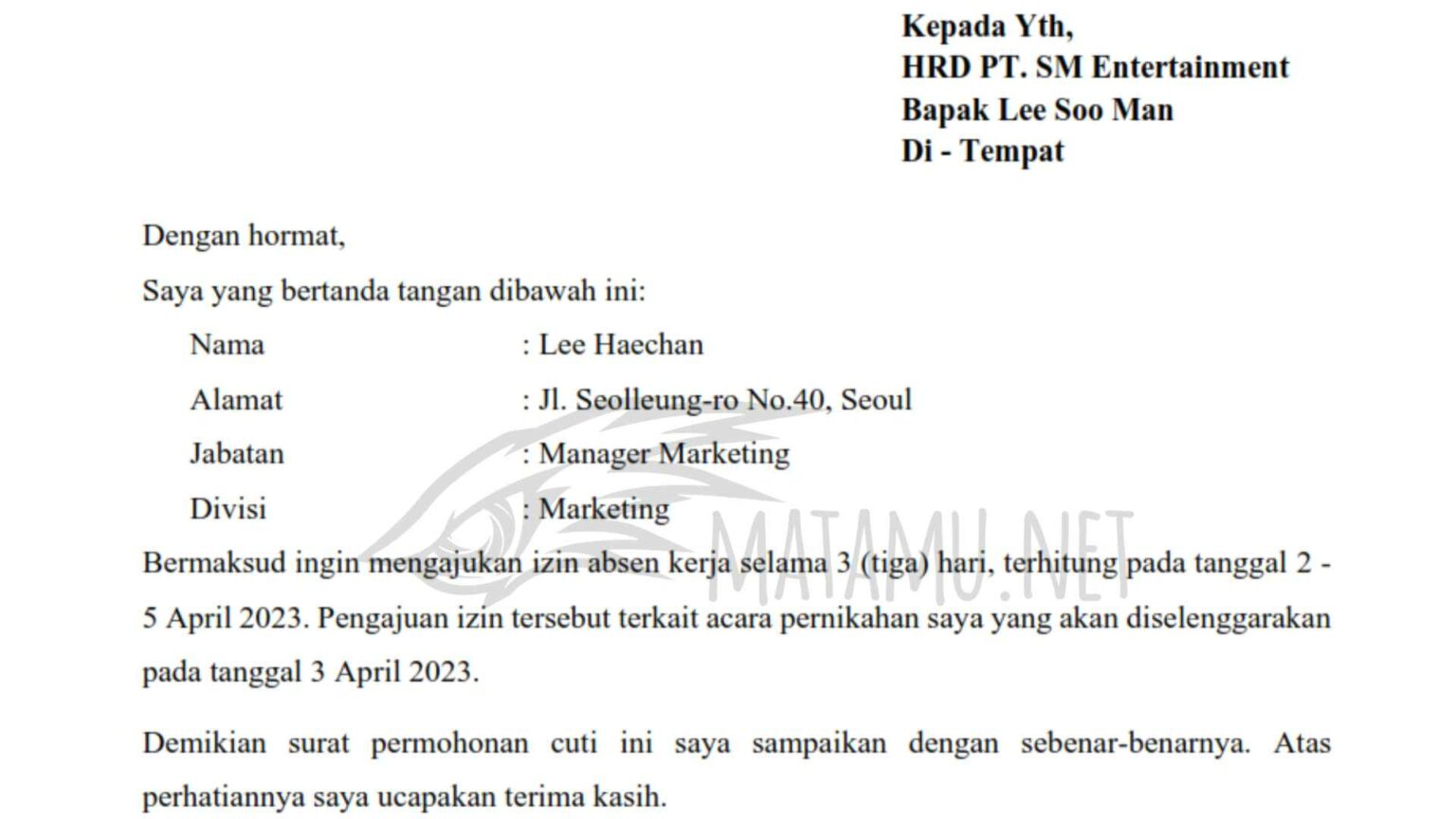 Contoh Surat Permohonan Cuti Nikah Surat Cuti Pernikahan Mark Hot Sex Picture 