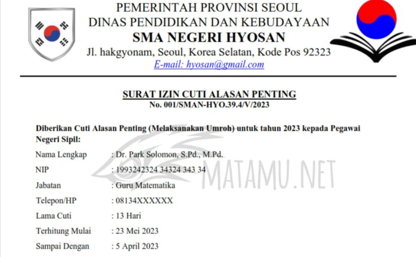Contoh Surat Permohonan Cuti Umroh bagi PNS Guru Sekolah