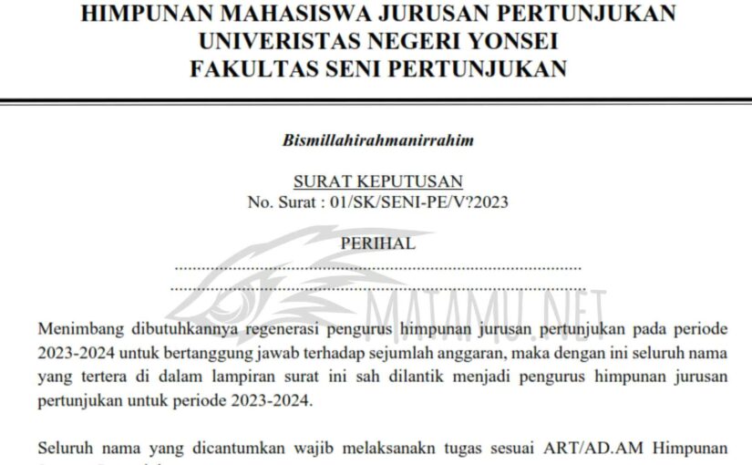 Contoh Surat Keputusan Pengurus Organisasi Kampus