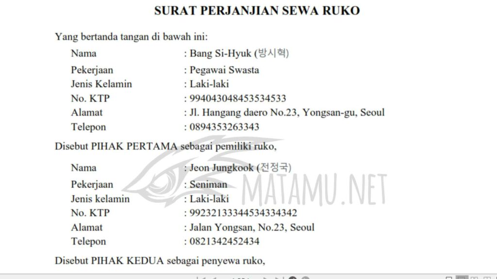 Contoh Surat Perjanjian Sewa Ruko - Matamu