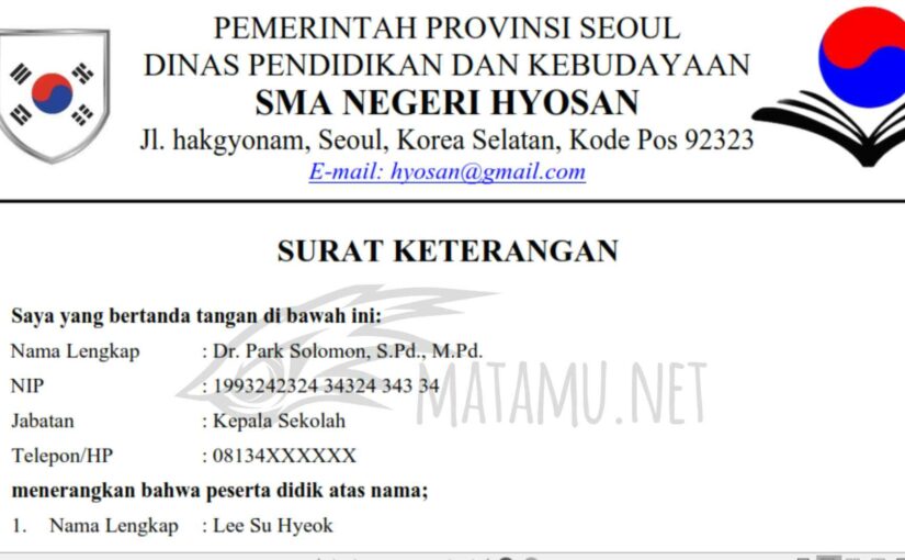 Contoh Surat Keterangan Sekolah Untuk Lomba