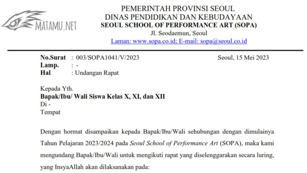 Contoh Surat Undangan Rapat Sekolah - matamu