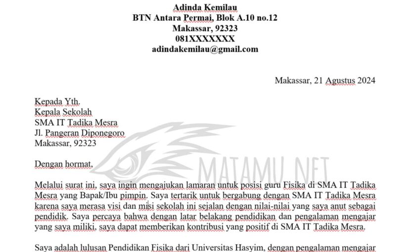 Contoh Surat Melamar Jadi Guru di Sekolah Swasta