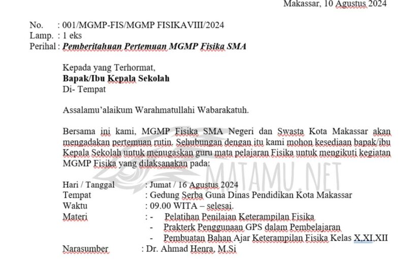 Contoh Surat Undangan Rapat MGMP