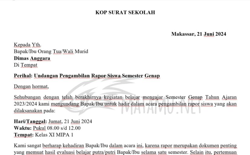 contoh surat pengambilan rapor